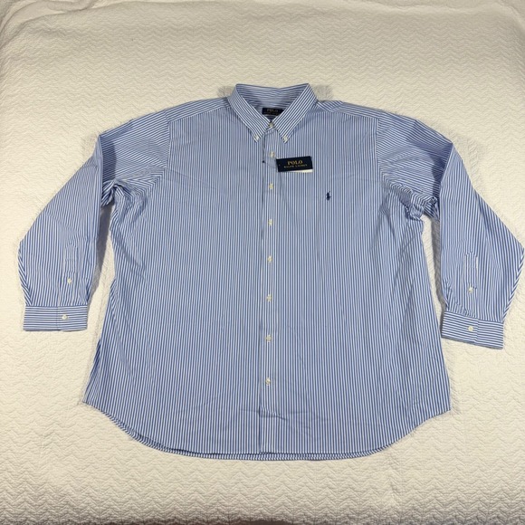 NWT Polo Ralph Lauren Mens 3XB Blue White Stripe Button Down Dress Shirt Stretch - Picture 3 of 9